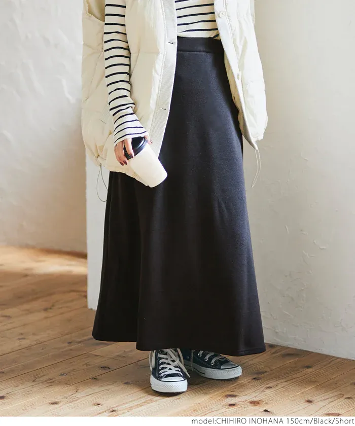 日本 COCA - 抗靜電/起球 裏起毛素面口袋長裙-黑