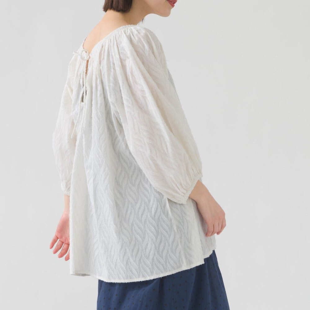 100%印度棉 前後2way典雅緹花七分袖上衣-白