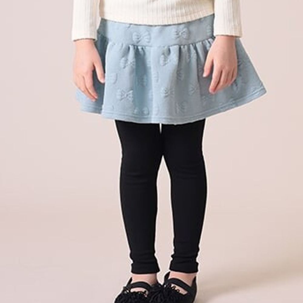 日本 TORIDORY - 保暖彈性內搭褲裙-立體蝴蝶結-水藍