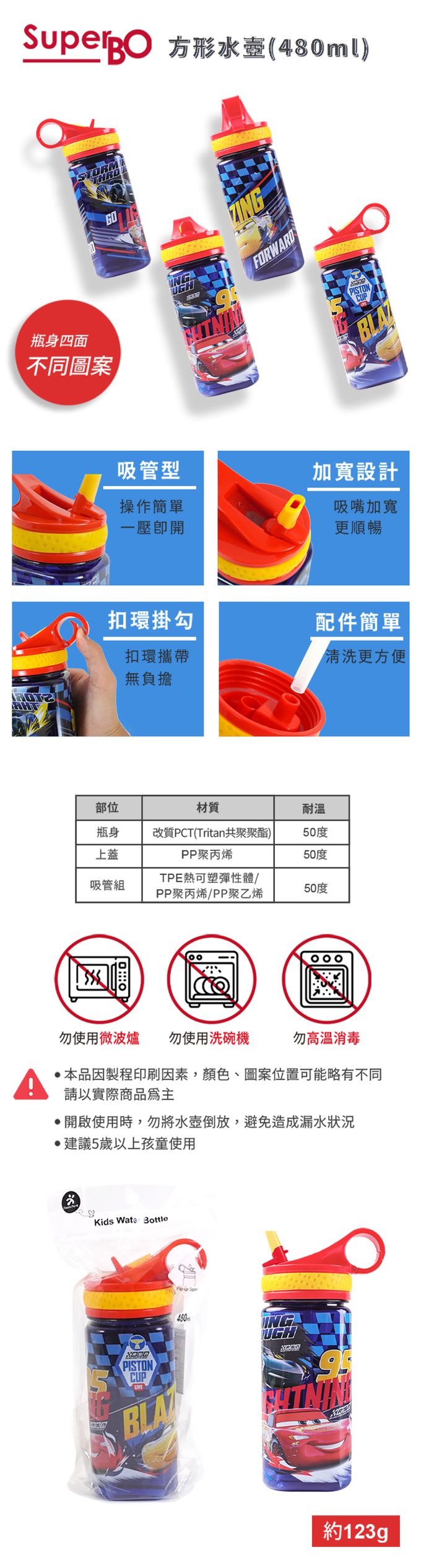 SuperBO - 兒童吸管方形水壺-閃電麥坤-480ml