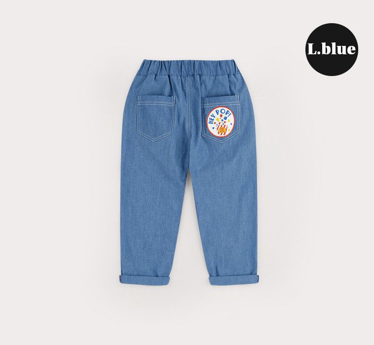 韓國 HEJMINI - 搖滾爆米花口袋丹寧褲-藍