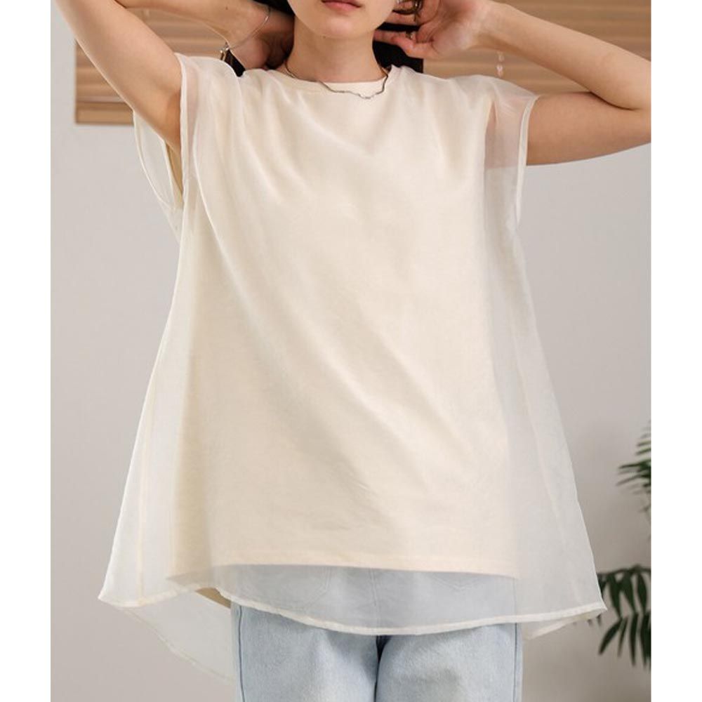 日本 Bab - [推薦]薄紗層次法式袖上衣-白