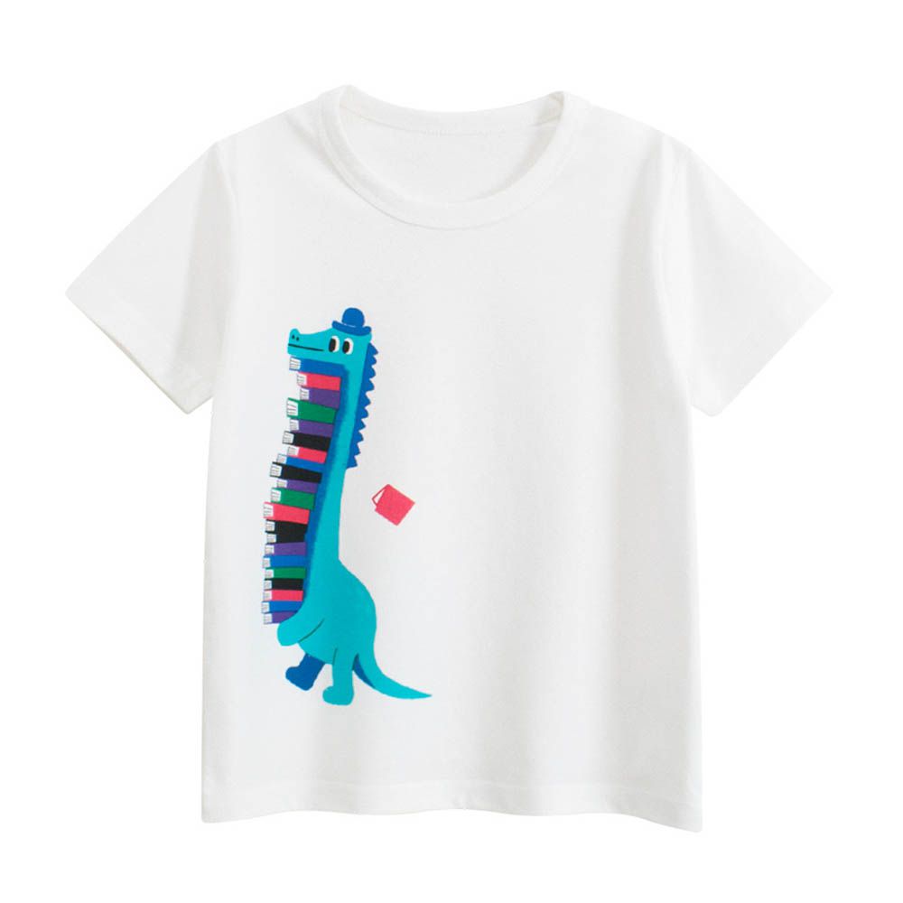 純棉短袖上衣-愛讀書恐龍-米白