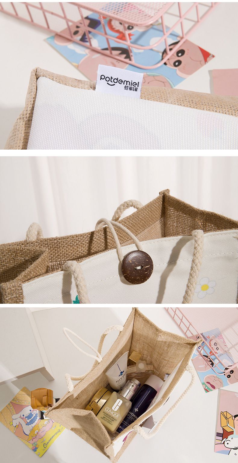 卡通大容量棉麻手提袋/便當袋-卡通人物史迪奇 (24x24x15cm)