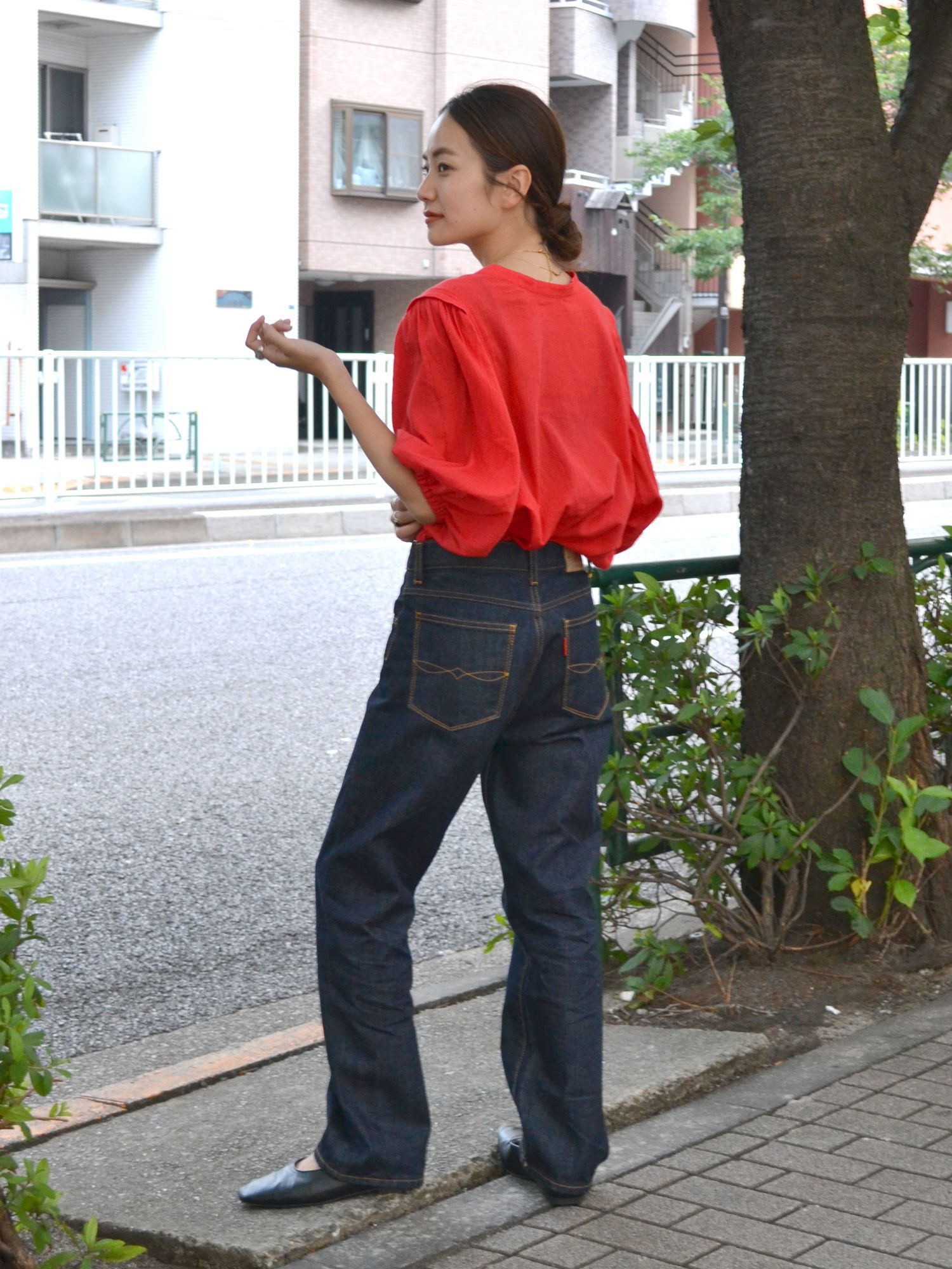 日本 Ungrid - 氣質優雅泡泡袖襯衫-紅 (F)