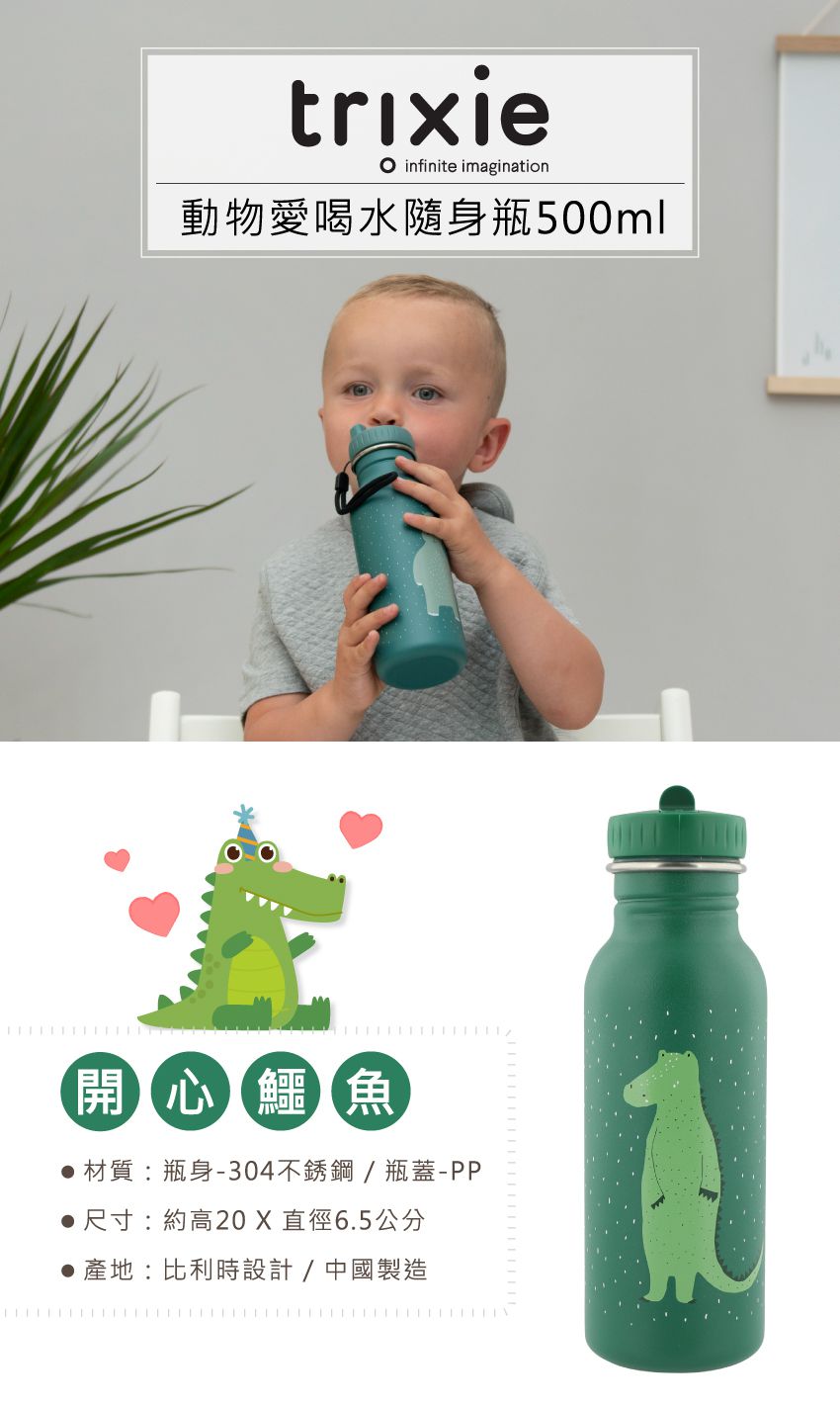 比利時 Trixie - 動物愛喝水隨身瓶500ml-開心鱷魚