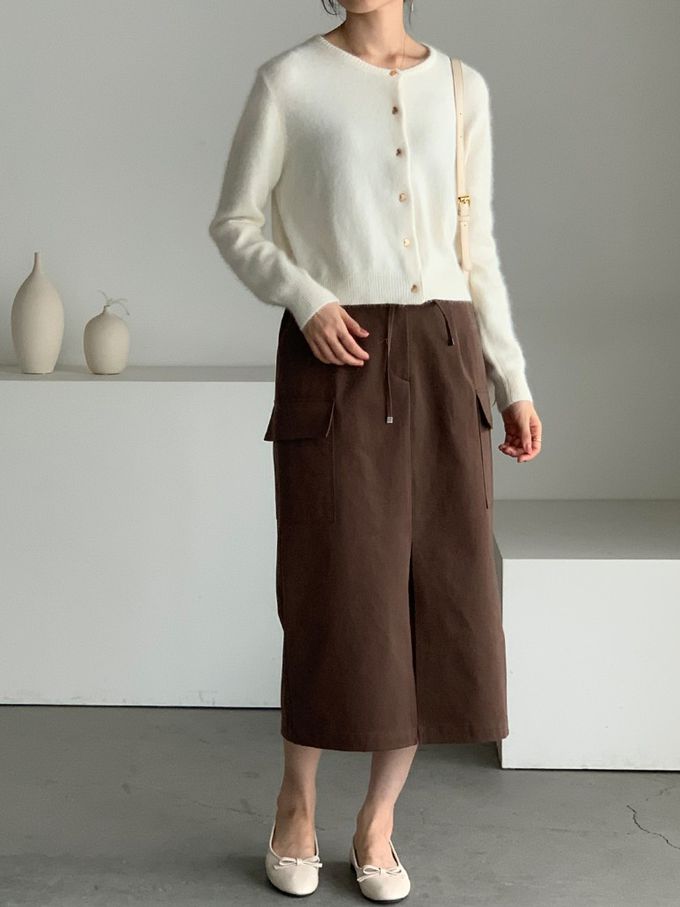 韓國女裝連線 - 愛心金釦混羊毛針織衫/外套-象牙白 (FREE)