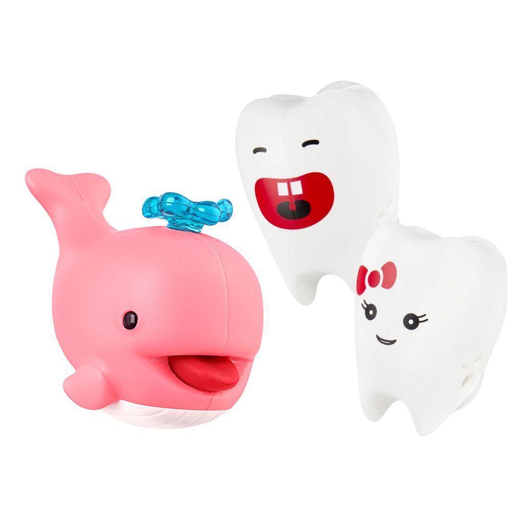 Flipper - 專利免觸碰開關牙刷架+小鯨魚擠牙膏器-牙刷+擠牙膏器-牙仙/粉紅小鯨魚