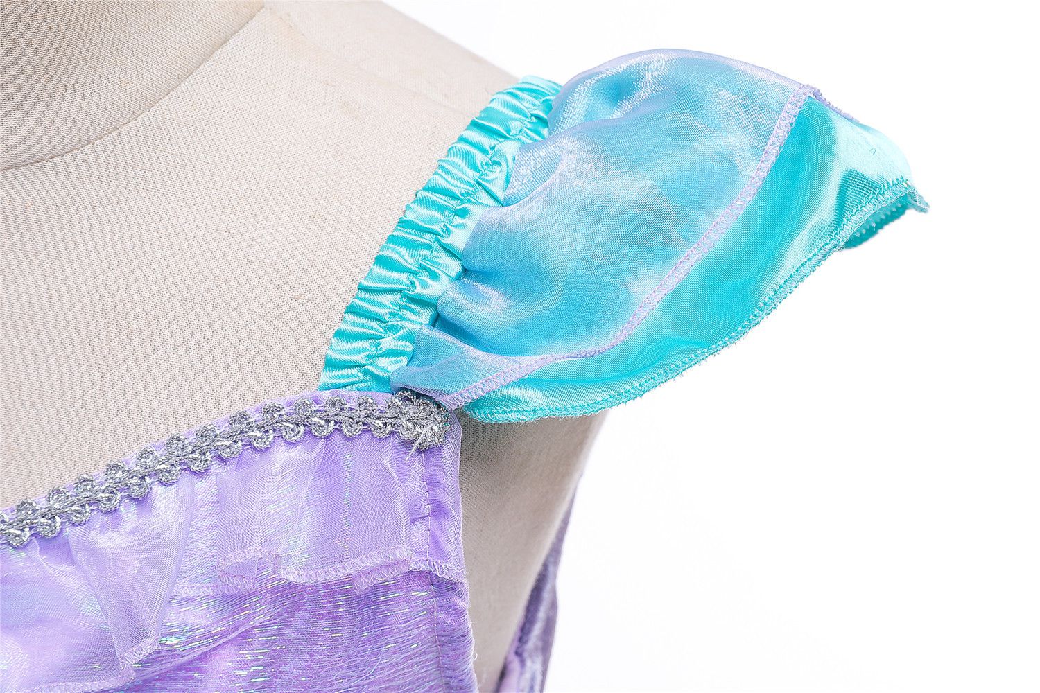 無袖造型連身公主裙-卡通人物-美人魚-藍綠+紫