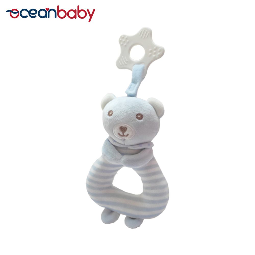 Ocean baby - 可愛動物安撫搖鈴-灰藍條紋小熊