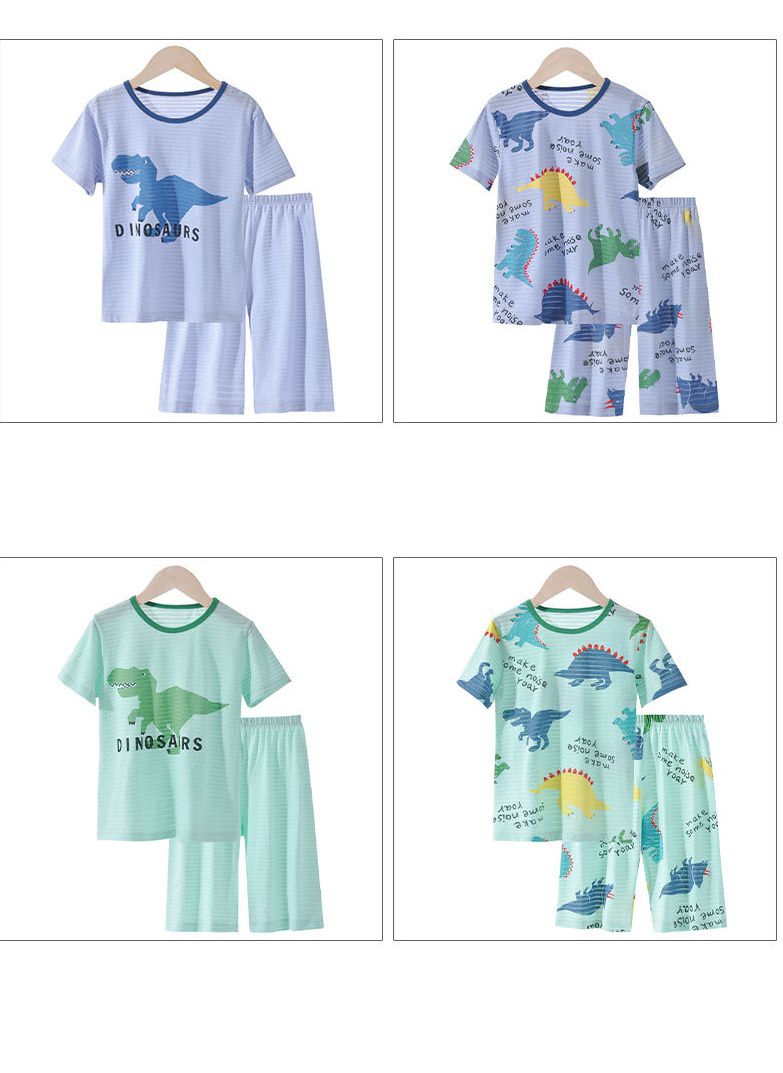 MAMDADKIDS - 竹節棉短袖套裝/家居服-調皮暴龍-綠色