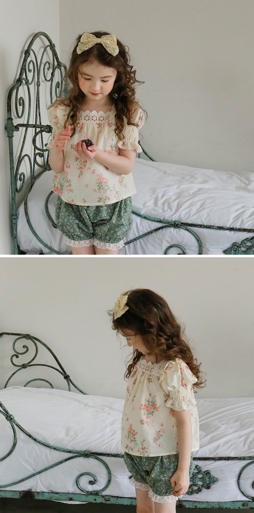 韓國 PuellaFLO - 碎花蕾絲燈籠褲-綠