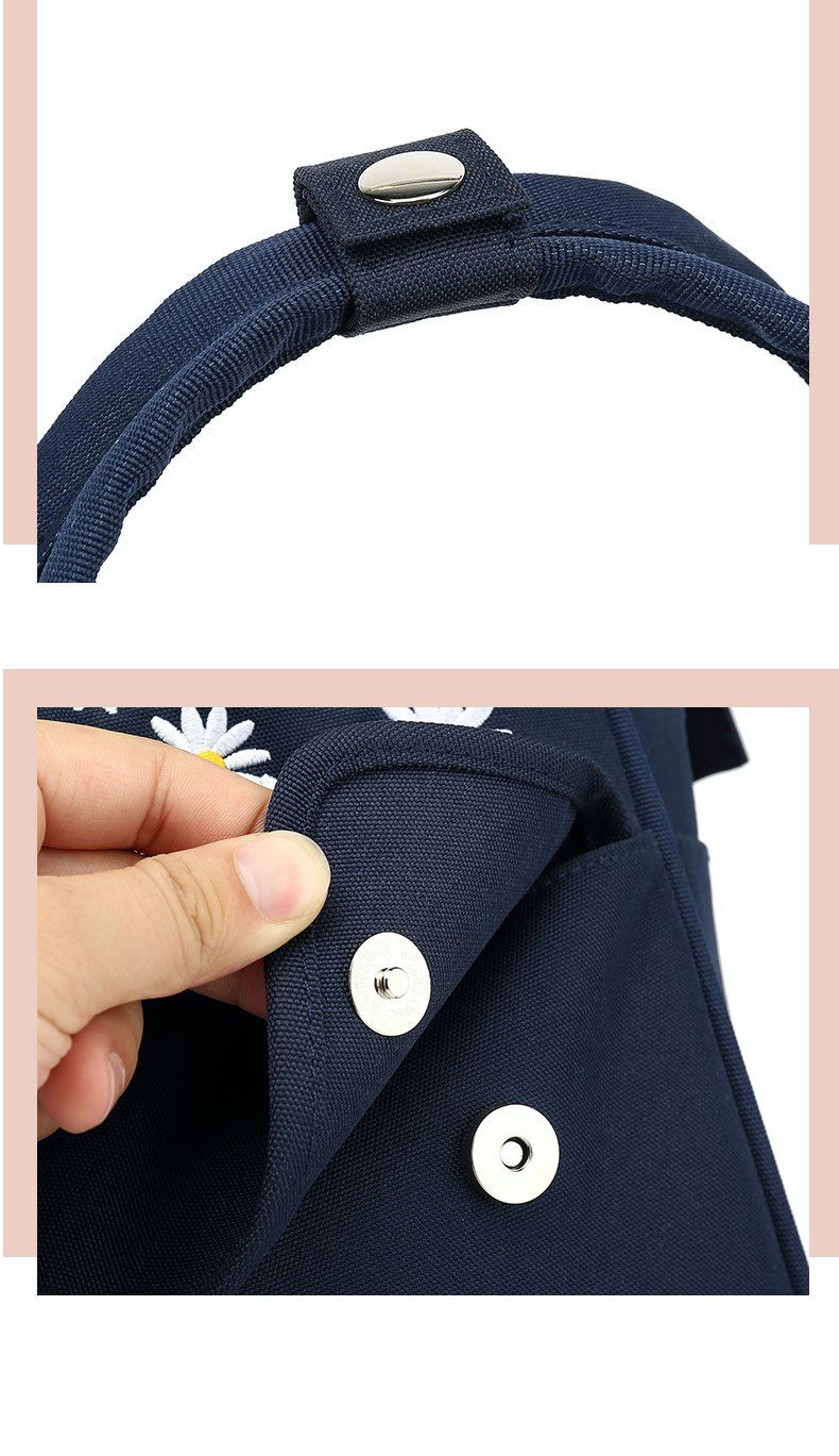 簡約大容量開口書包-小雛菊-黑色 (42.5x30.5x19cm)