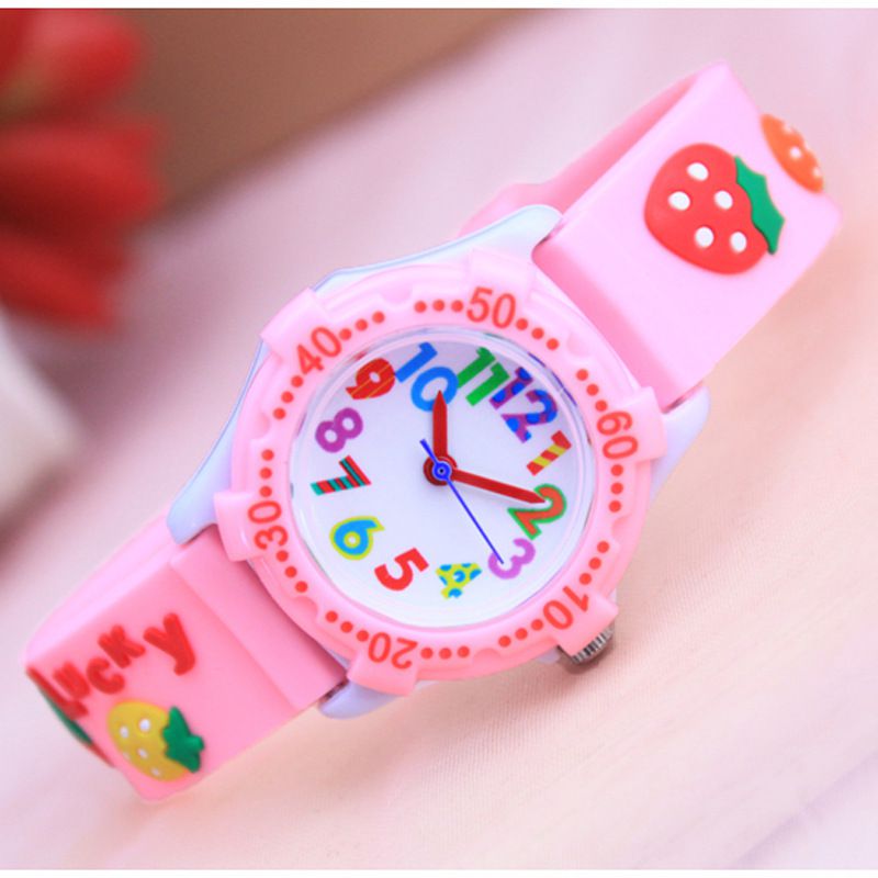3D立體卡通兒童手錶-可旋轉錶圈-粉色草莓