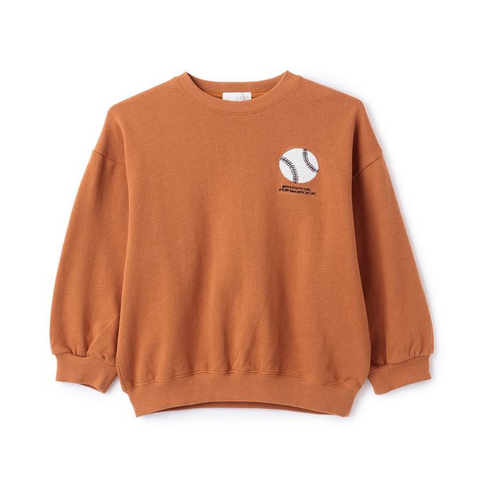 日本 b-ROOM - 100%棉 運動風印花縮口大學長袖上衣-橄欖球-燕麥