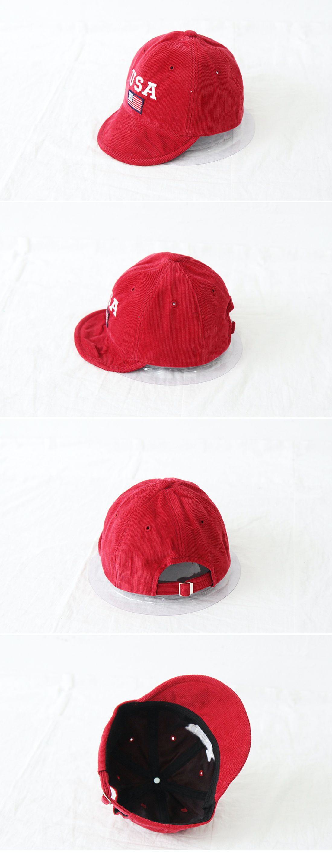 韓國 Babyblee - USA燈芯絨棒球帽-紅 (FREE)