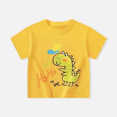 BE TOP - 純棉短袖上衣-HoHo彩繪恐龍-黃色