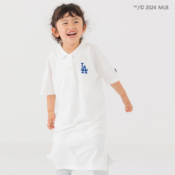 日本 Chil2 - MLB聯名 polo衫短袖洋裝-洛杉磯道奇-白