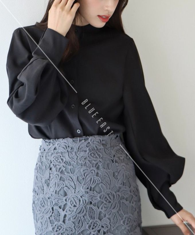 日本 BLUE EAST - 知性小立領澎澎氣球袖襯衫-奶茶