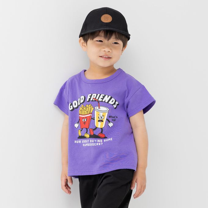 日本 Chil2 - 100%棉 定番印花短袖上衣-熱狗麵包-煙燻粉