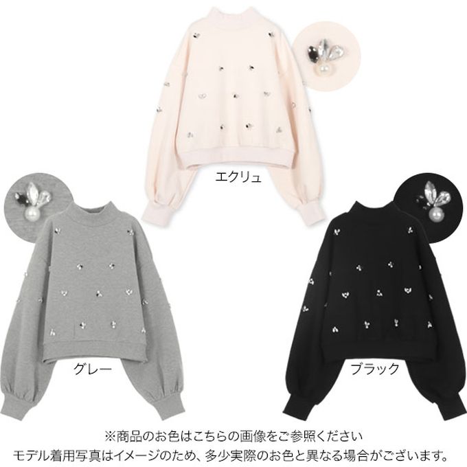 日本 Kobe Lettuce - 小立領奢華首飾休閒寬袖上衣-灰 (M)