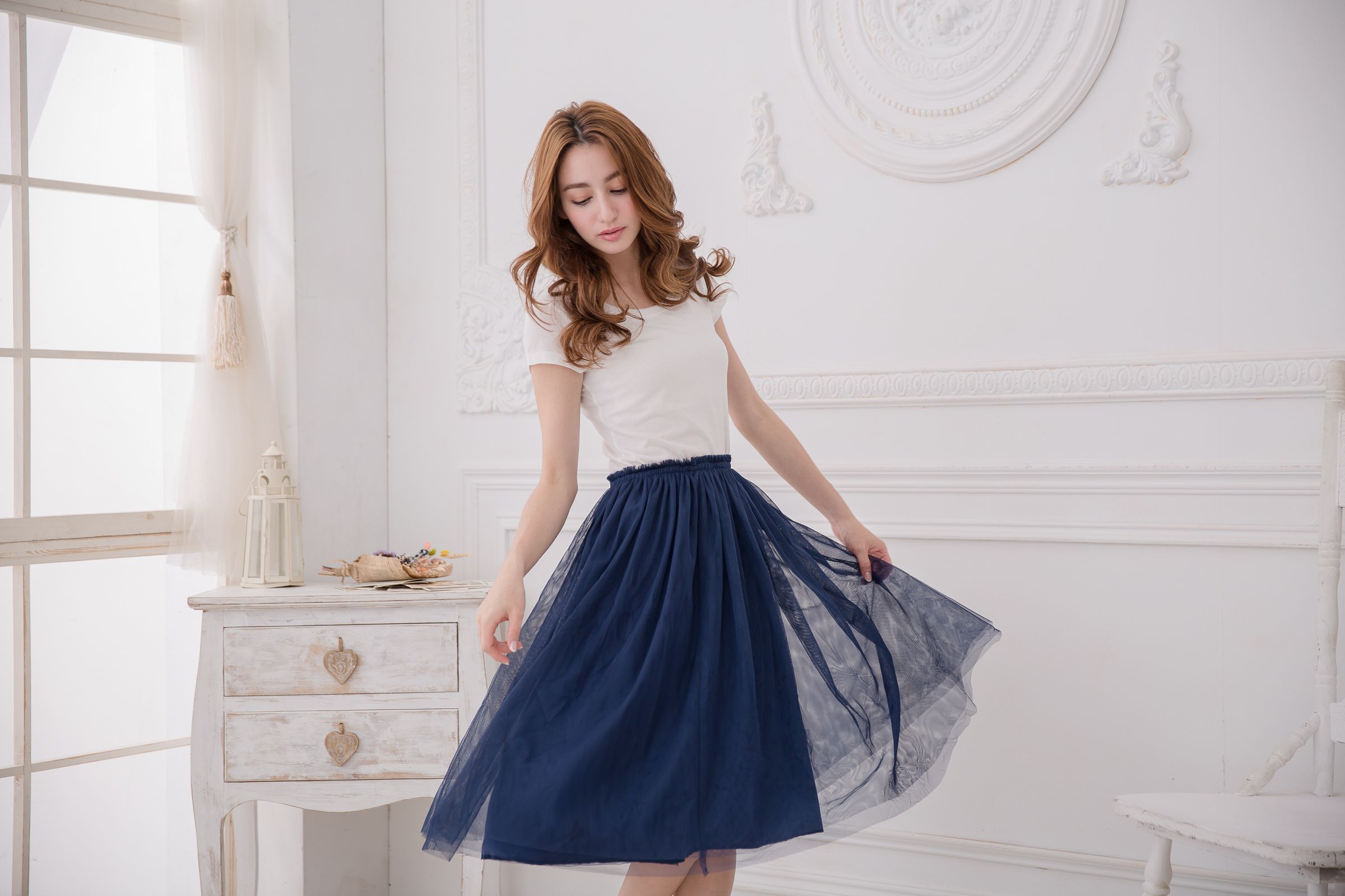 Peachy - 獨家訂製綿柔半身紗裙-半身中長版-午夜藍 (F)