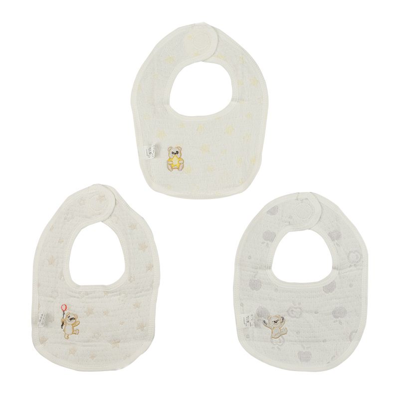 akachan honpo - 圍兜3件組 4層棉紗-90周年-米白色 (70~95cm)