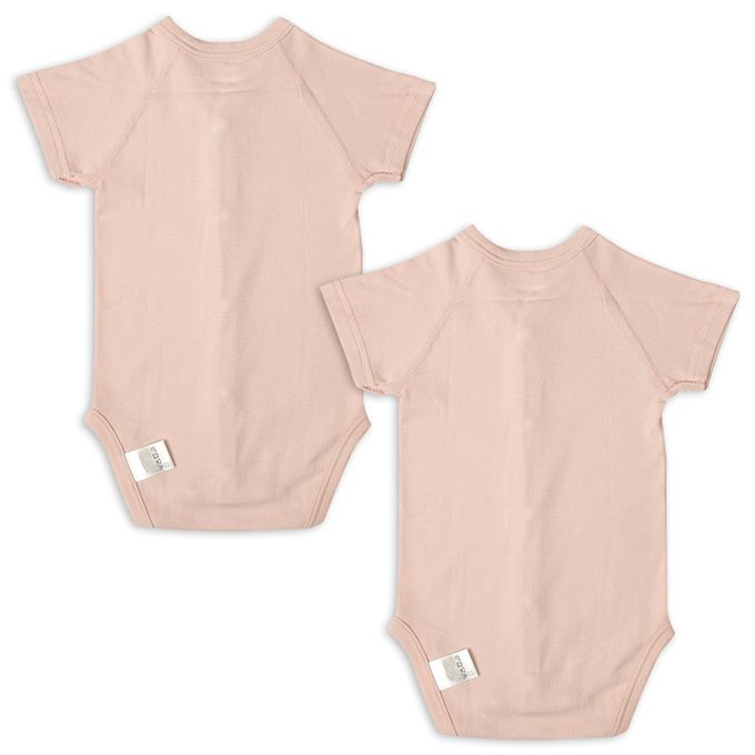 akachan honpo - 短袖有機包屁衣2件組-前開式-粉紅色