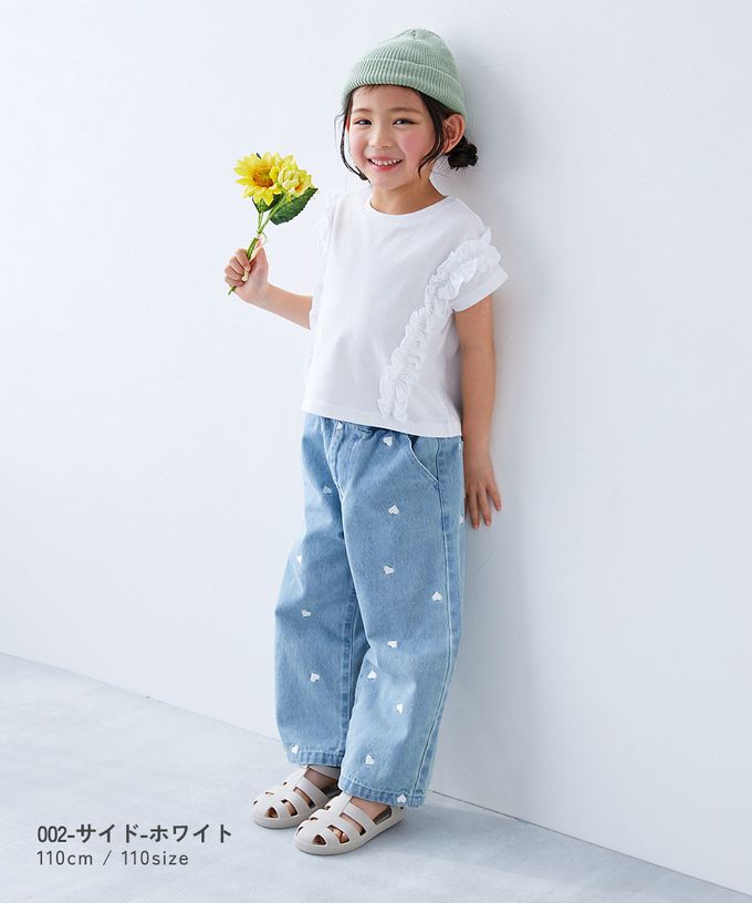 日本 devirock - 可愛女孩短袖上衣-側邊荷葉-白