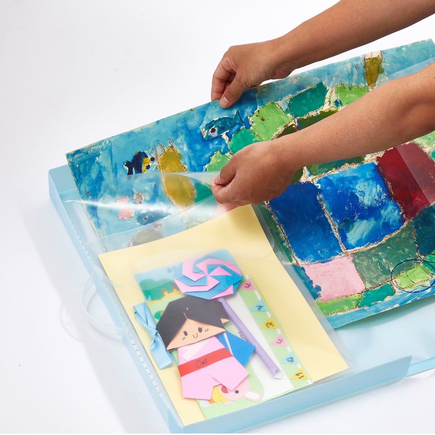 日本千趣會 - [熱銷更新版]美勞作品收納盒(附提把)-白 (45×29.5×4.5cm)