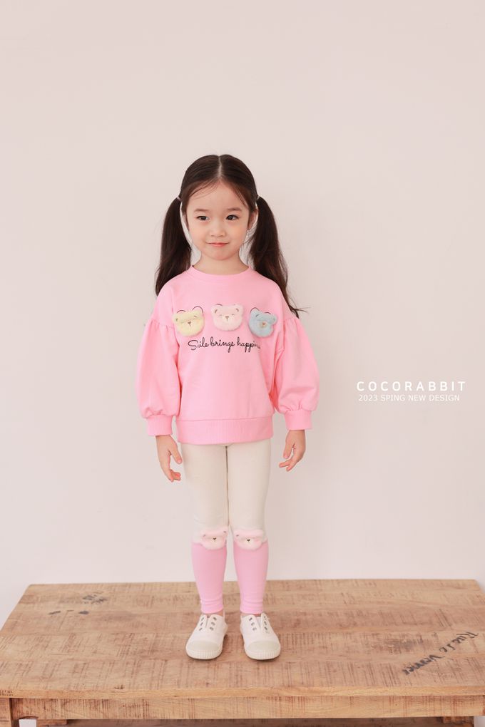 韓國 Coco rabbit - 三隻毛絨熊點綴圓領長袖上衣-黃