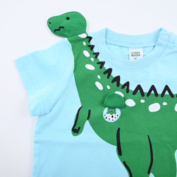 日本 Baby Room - 立體翻翻樂短袖上衣-恐龍伸長脖子-紫