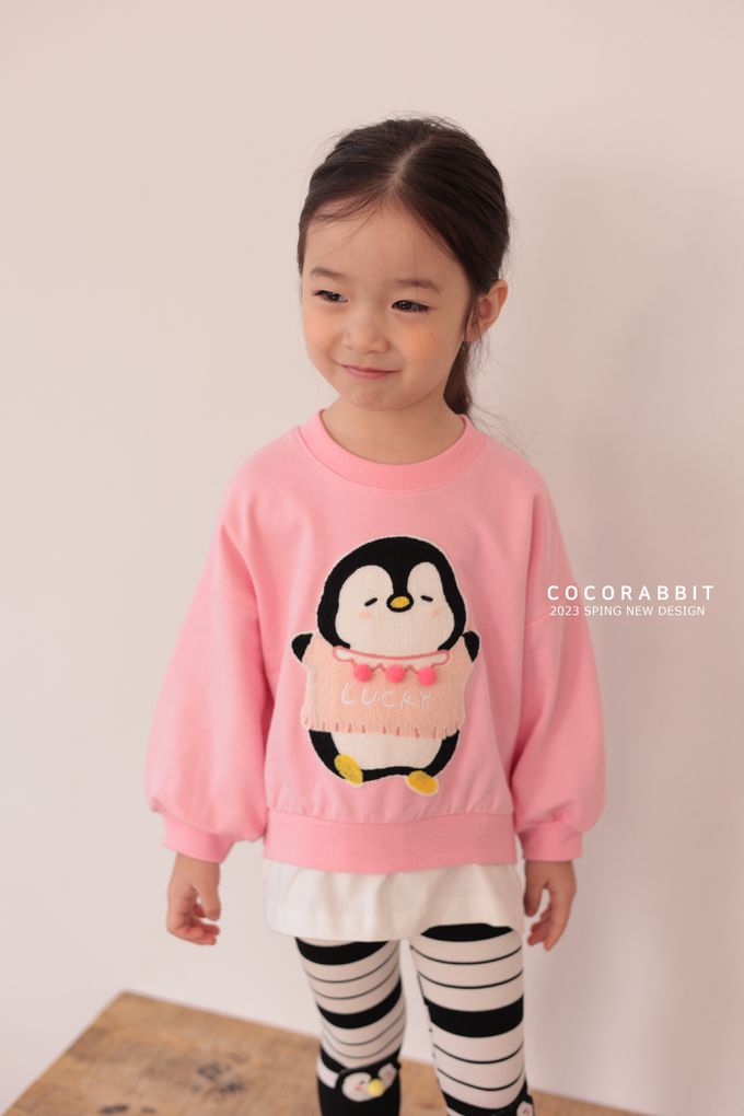 韓國 Coco rabbit - 假兩件幸運企鵝印長袖上衣-粉