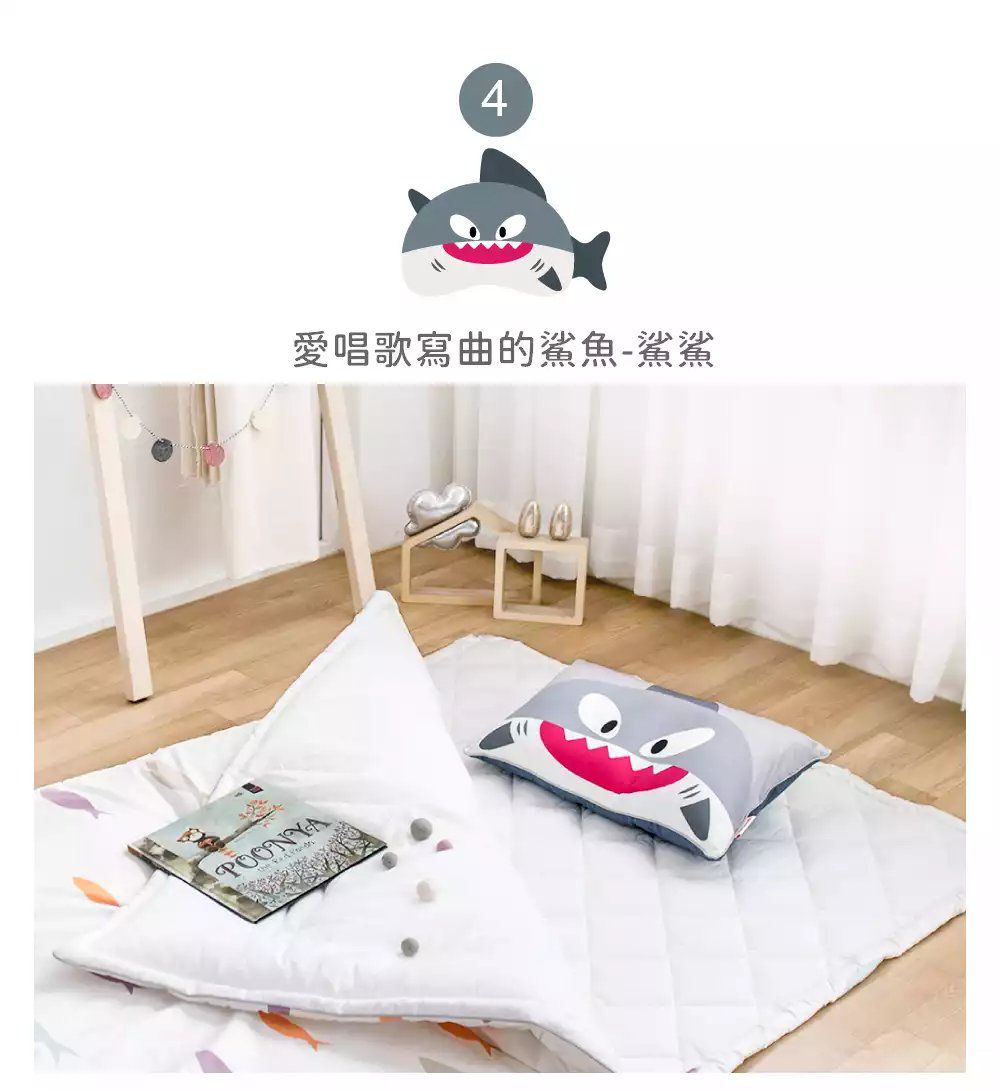 韓國 Hello HiZoo - 手工製可愛動物防蟎抗菌兒童枕-天王鯊 (30x50cm)