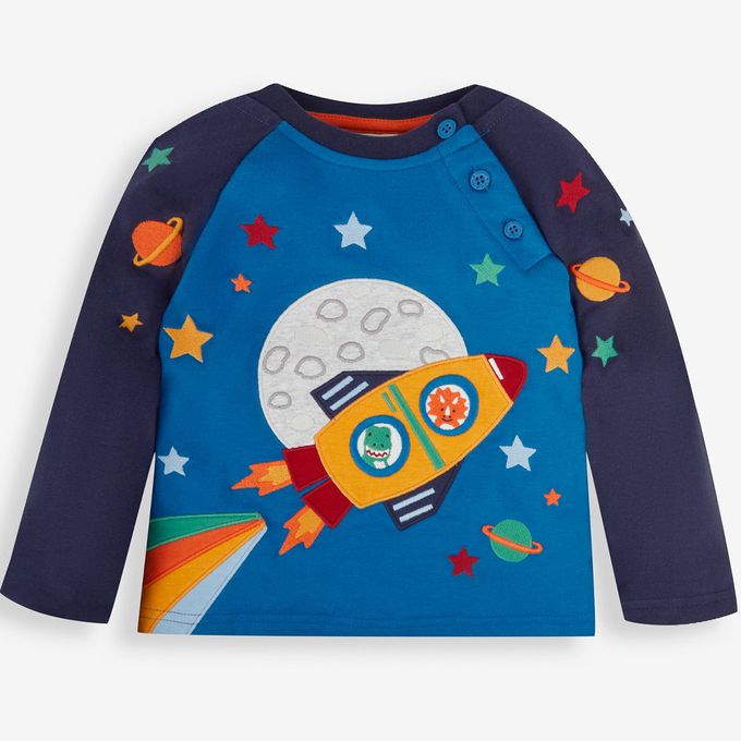 英國 JoJo Maman BeBe - 幼/兒童超優質100%純棉長袖上衣-登入月球