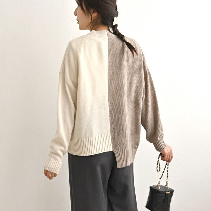 日本 ihuu - V領不對稱撞色薄針織外套-深灰x黑