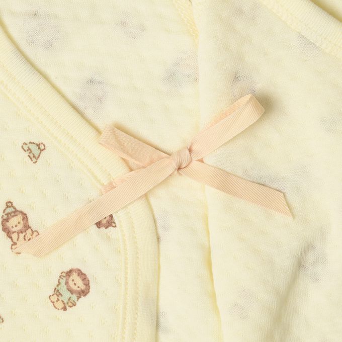 akachan honpo - 長袖新生兒內衣4件組-按扣款 保暖鋪棉 獅子-黃色 (50~60cm)