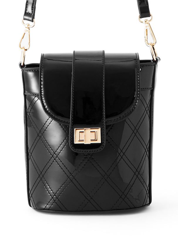 日本 GRL - 琺瑯菱形格紋手機包/側背包-勃艮第酒紅 (F)