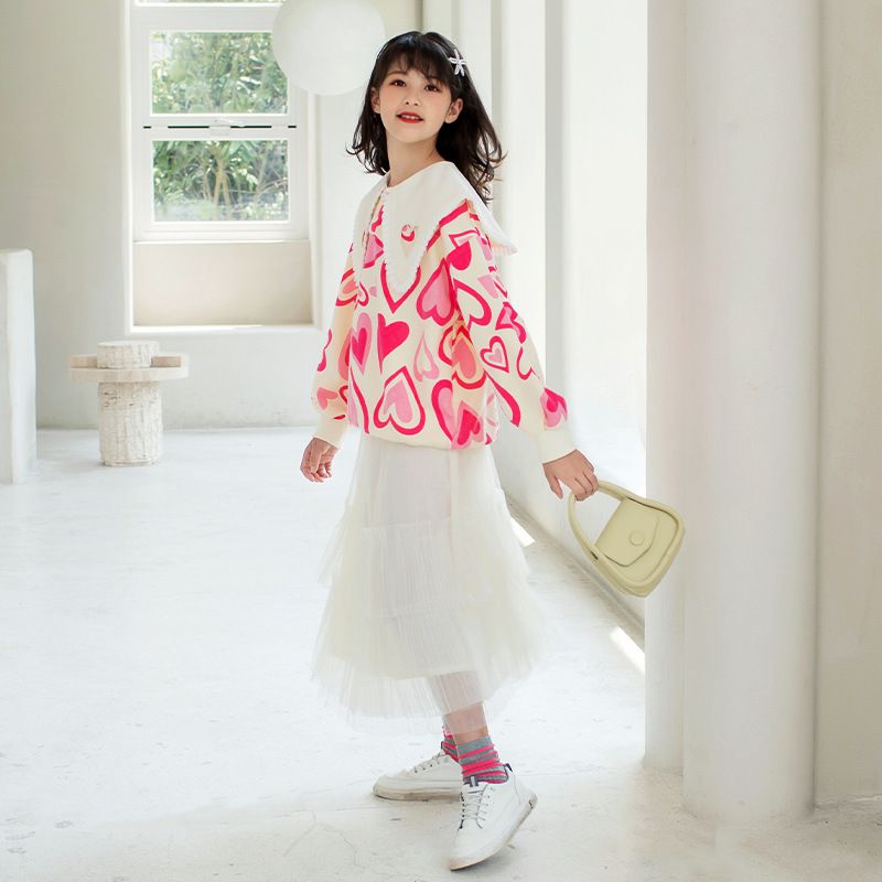 不規則翻領長袖上衣-滿版愛心-綠色