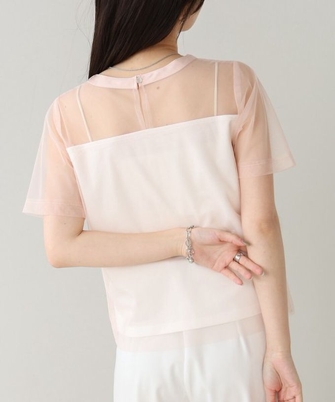 日本 Bab - 個性風透膚薄紗層次短袖上衣-英文字印花-綠