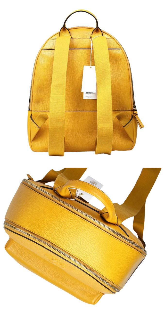 TORY BURCH - 素面皮革後背包-黃色