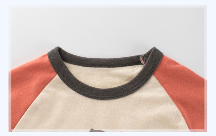 純棉長袖上衣-狗狗投手-白+磚紅