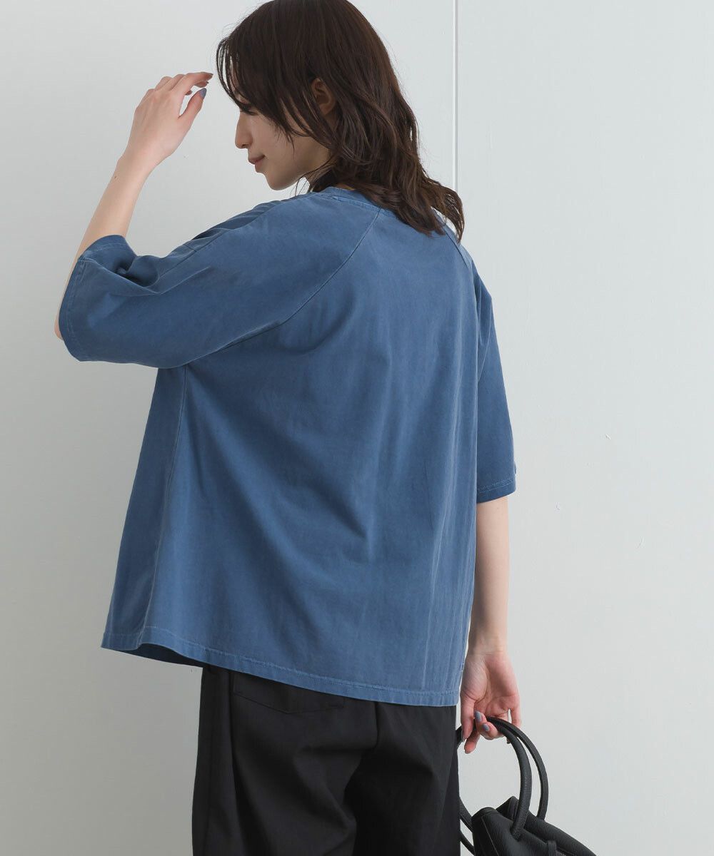 日本女裝代購 - 舒適落肩小口袋五分袖上衣-奶茶棕