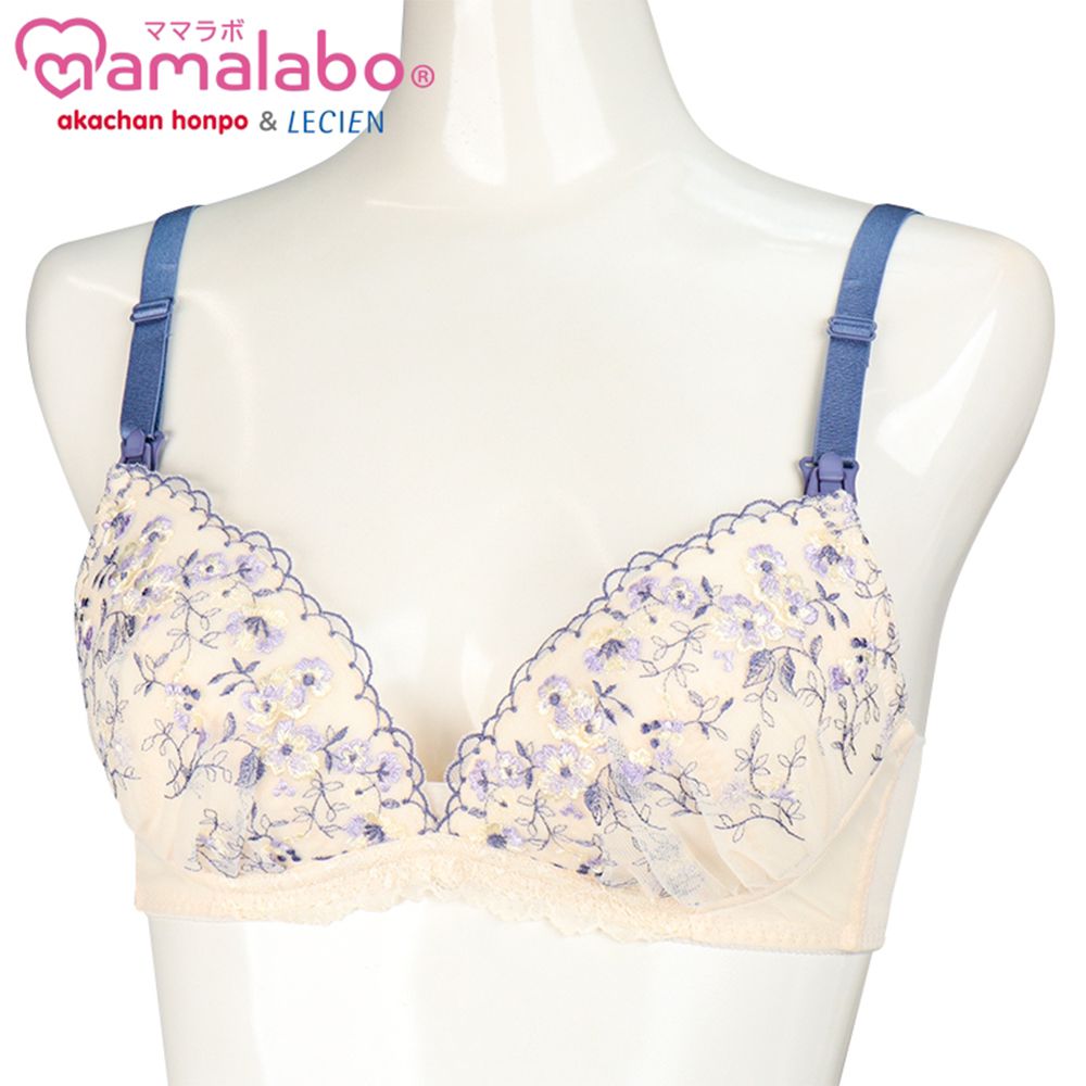 美型無鋼圈胸罩-小花 有哺乳功能-象牙白色