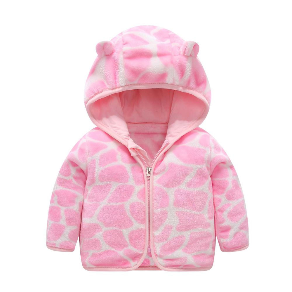 柔軟珊瑚絨連帽外套-粉色豹紋