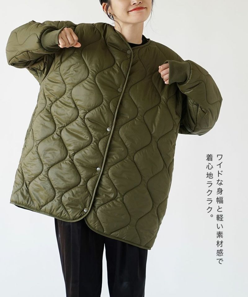 日本 zootie - 輕量絎縫百搭落肩鋪棉外套-淺灰棕