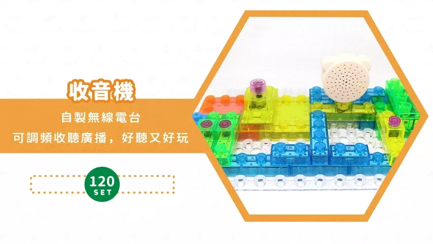 美國 E-Blox - 全能益智聲光積木-變化120(燈台、電風扇、螺旋槳、收音機、音效機)