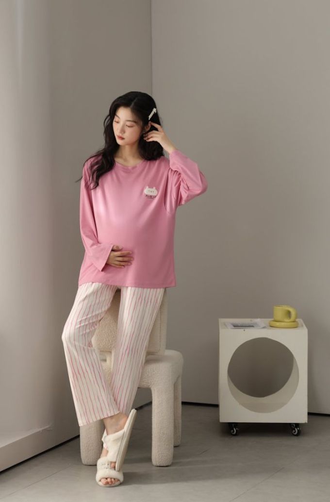 全棉長袖可愛白熊待產哺乳款居家服睡衣套裝