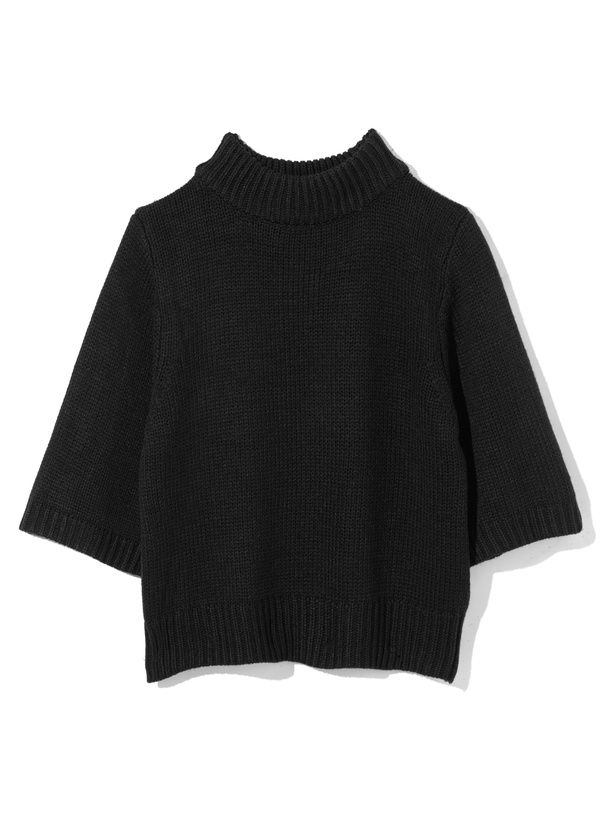 日本 GRL - 百搭立領針織短袖上衣-天藍 (F)