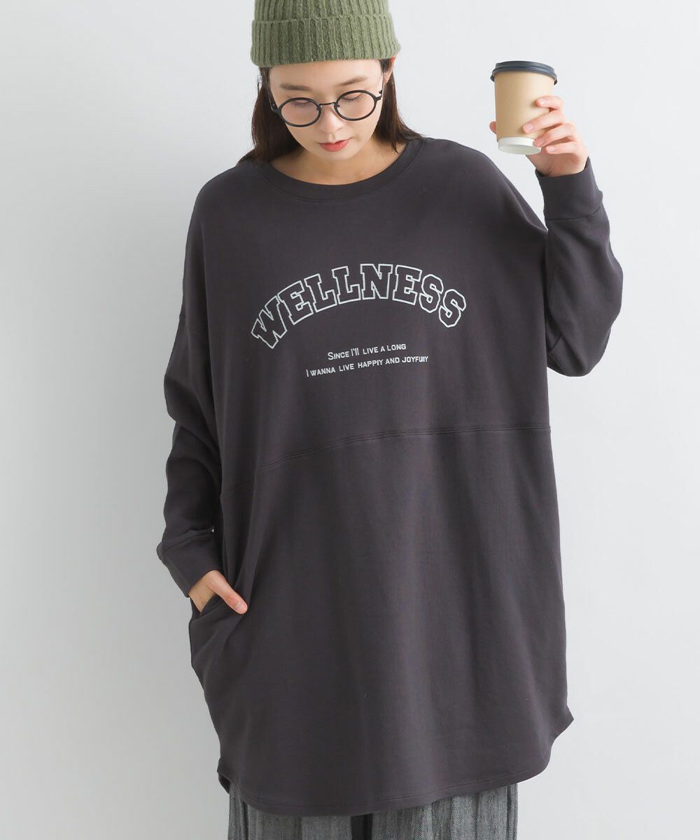 日本女裝代購 - 100%美國棉印花長版長袖上衣-淺灰